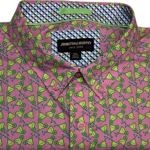 Johnston & Murphy Button Down Shirt, Short Sleeve, Margarita Pattern, Size XXL